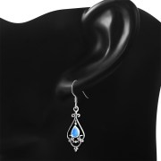Synthetic Azure Opal Drop Silver Earrings, e431